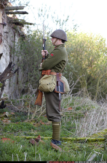 Man Adult Average White Fighting with rifle Standing poses Army