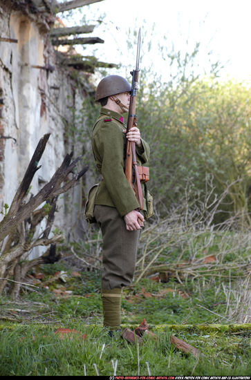 Man Adult Average White Fighting with rifle Standing poses Army