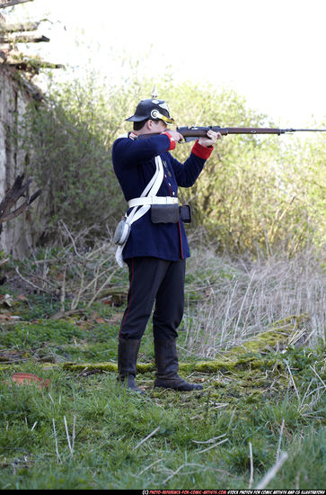 Man Adult Athletic White Fighting with rifle Standing poses Army