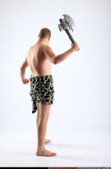 Man Adult Average White Fighting with sword Standing poses Underwear