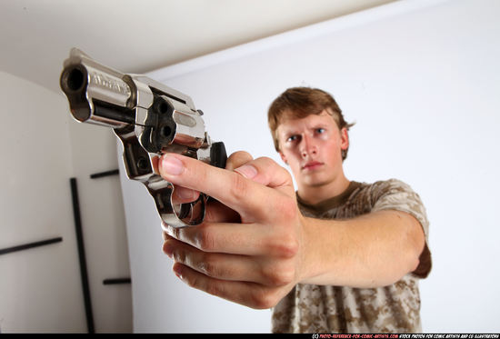 Man Young Athletic White Fighting with gun Standing poses Sportswear