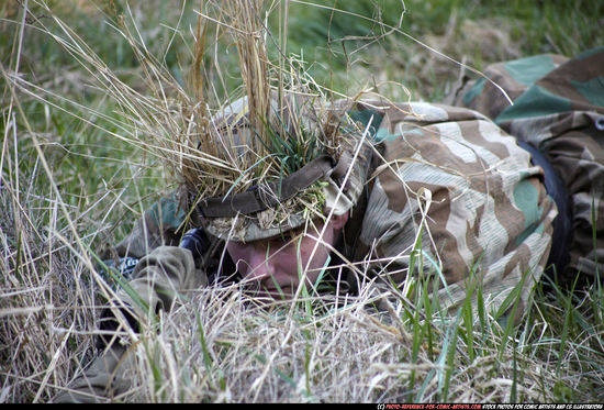 Man Adult Average White Fighting with rifle Laying poses Army