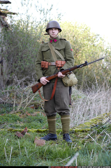 Man Adult Athletic White Fighting with rifle Standing poses Army