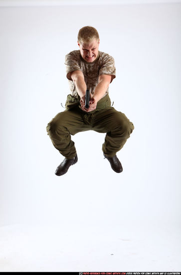 Man Adult Average White Fighting with gun Moving poses Army