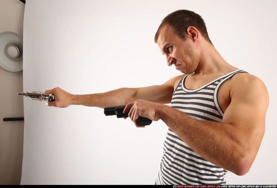 Man Adult Athletic White Fighting with gun Standing poses Casual