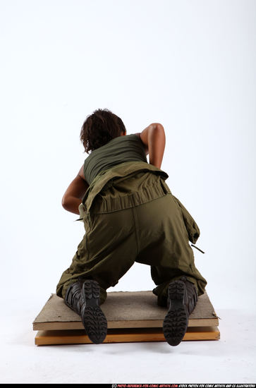 Woman Young Athletic Black Neutral Kneeling poses Army