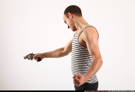 Man Adult Athletic White Fighting with gun Detailed photos Casual