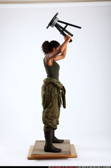 Woman Young Athletic Black Throwing Standing poses Army