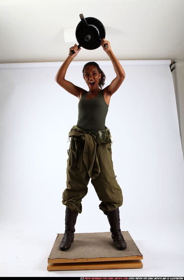 Woman Young Athletic Black Throwing Standing poses Army