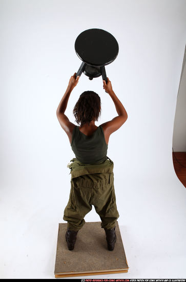 Woman Young Athletic Black Throwing Standing poses Army