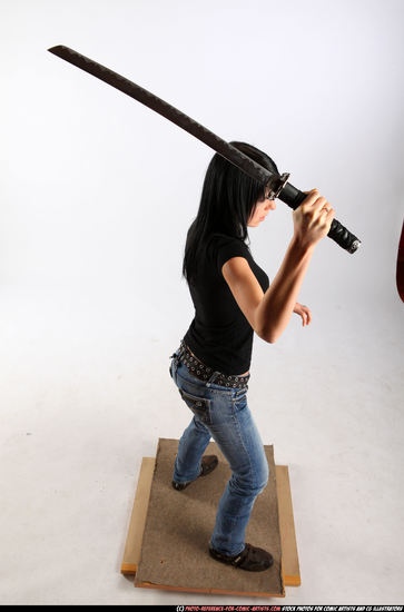 Woman Adult Athletic White Fighting with submachine gun Standing poses Casual