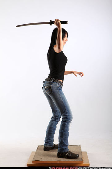 Woman Adult Athletic White Fighting with submachine gun Standing poses Casual