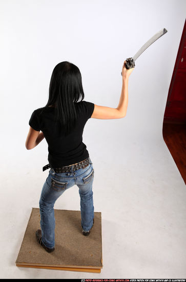 Woman Adult Athletic White Fighting with submachine gun Standing poses Casual