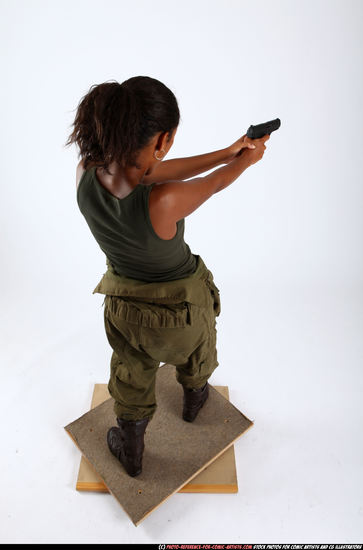 Woman Young Athletic Black Fighting with gun Standing poses Army