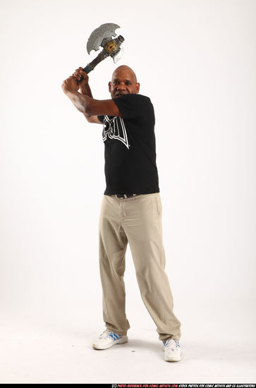 Man Old Average Black Fighting with sword Standing poses Casual