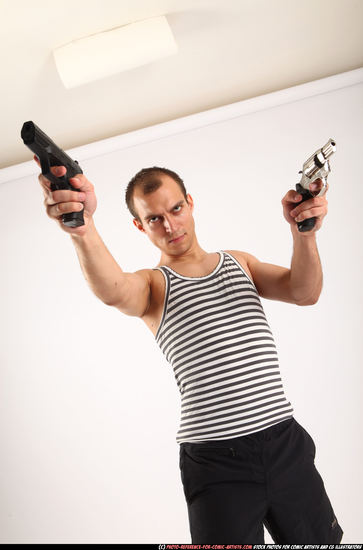 Man Young Athletic White Fighting with gun Standing poses Casual