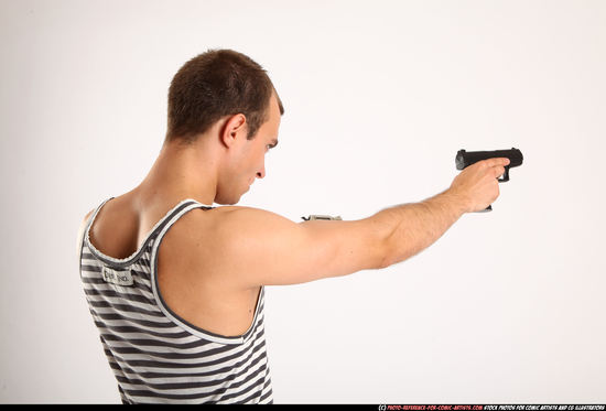 Man Young Athletic White Fighting with gun Standing poses Casual