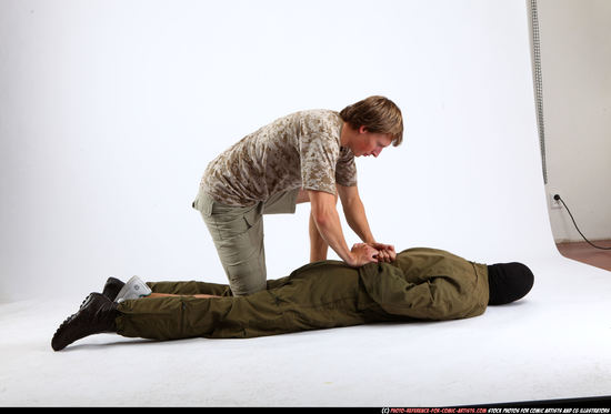 Young Average White Fighting with gun Moving poses Army Men