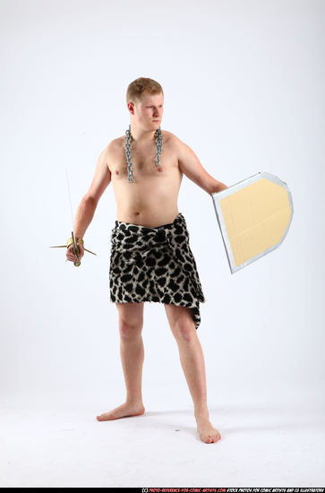 Man Adult Average White Fighting with sword Standing poses Underwear