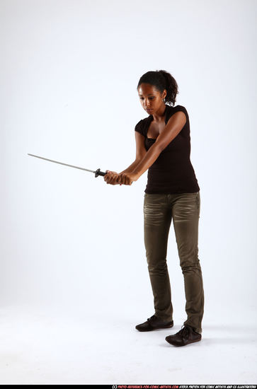 Woman Young Athletic Black Fighting with sword Standing poses Casual