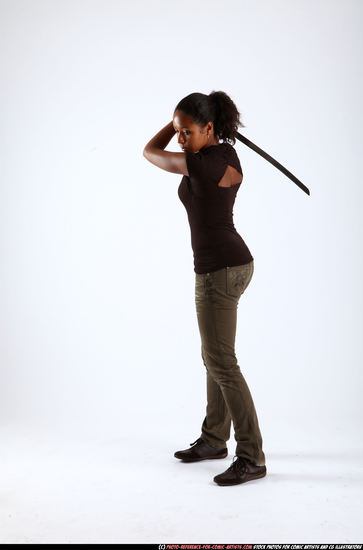 Woman Young Athletic Black Fighting with sword Standing poses Casual