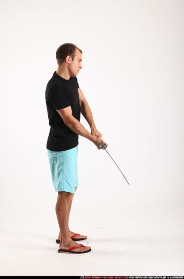 Man Adult Athletic White Fighting with sword Standing poses Sportswear