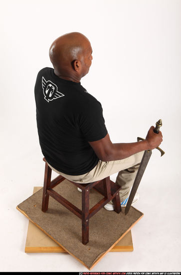 Man Old Chubby Black Martial art Sitting poses Casual