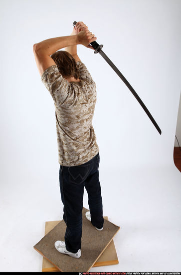 Man Young Athletic White Fighting with sword Standing poses Casual