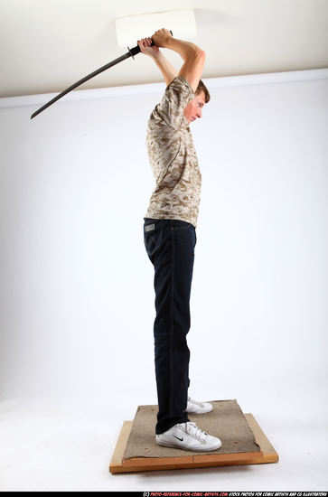 Man Young Athletic White Fighting with sword Standing poses Casual