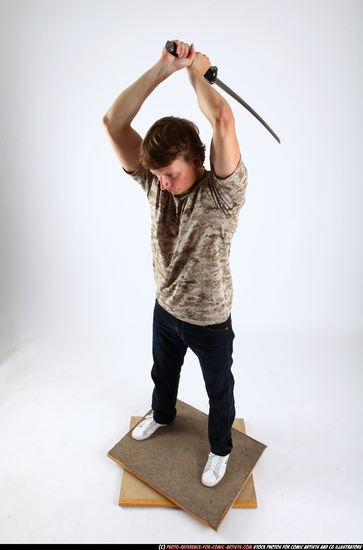 Man Young Athletic White Fighting with sword Standing poses Casual