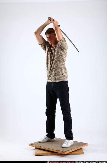 Man Young Athletic White Fighting with sword Standing poses Casual