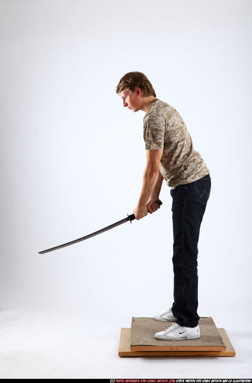 Man Young Athletic White Fighting with sword Standing poses Casual