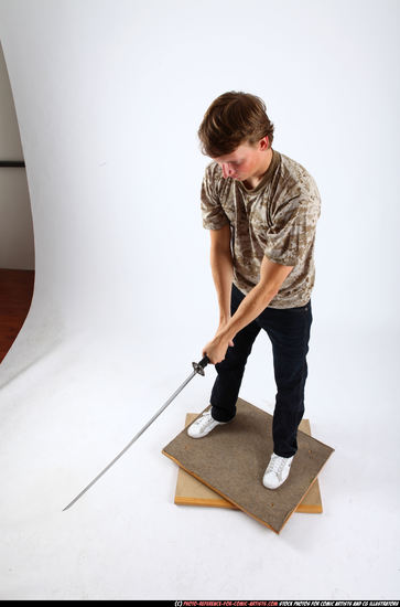 Man Young Athletic White Fighting with sword Standing poses Casual