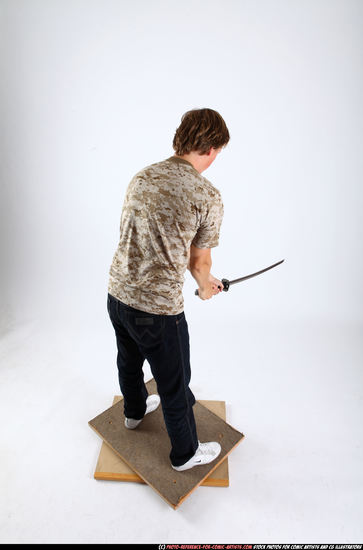 Man Young Athletic White Fighting with sword Standing poses Casual