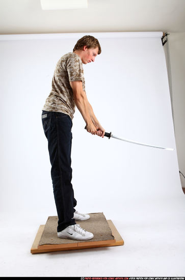 Man Young Athletic White Fighting with sword Standing poses Casual