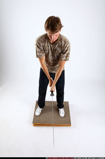 Man Young Athletic White Fighting with sword Standing poses Casual