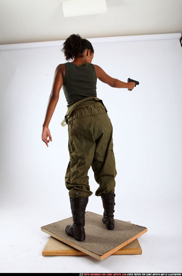 Woman Young Athletic Black Fighting with gun Standing poses Army