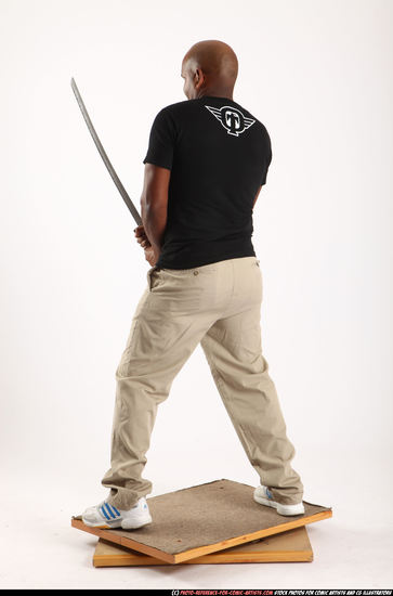 Man Old Chubby Black Fighting with sword Standing poses Casual