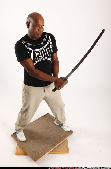 Man Old Chubby Black Fighting with sword Standing poses Casual