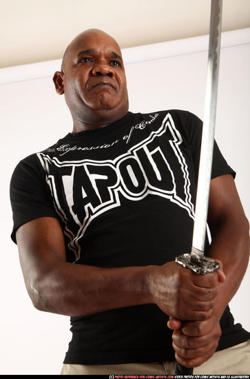 Man Old Chubby Black Fighting with sword Standing poses Casual