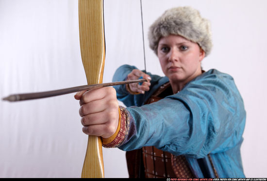 Woman Adult Average White Fighting with bow Kneeling poses Army