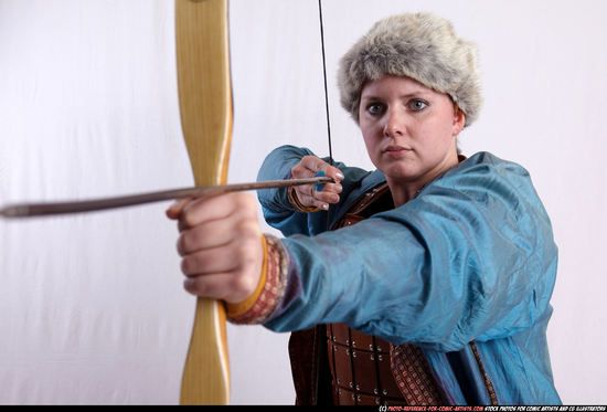 Woman Adult Average White Fighting with bow Kneeling poses Army