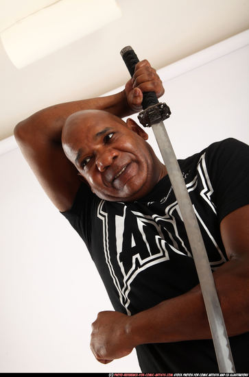 Man Old Chubby Black Fighting with sword Standing poses Casual