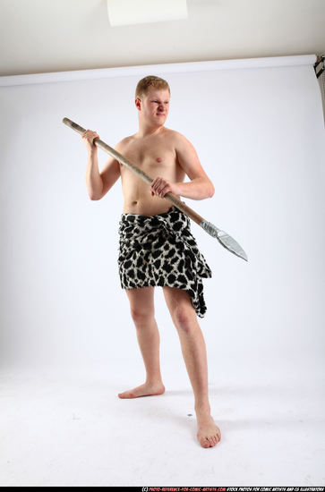 Man Adult Average White Fighting with spear Standing poses Army