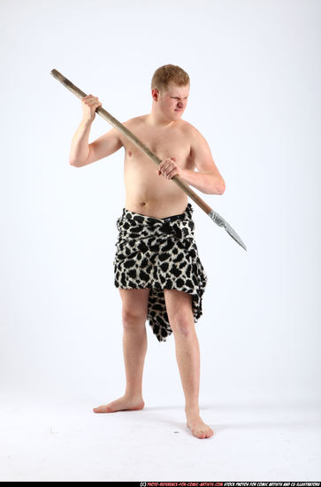 Man Adult Average White Fighting with spear Standing poses Army