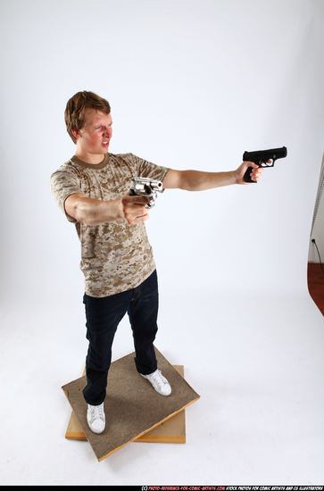 Man Adult Athletic White Fighting with gun Standing poses Casual