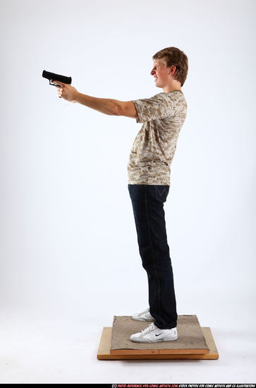 Man Adult Athletic White Fighting with gun Standing poses Casual