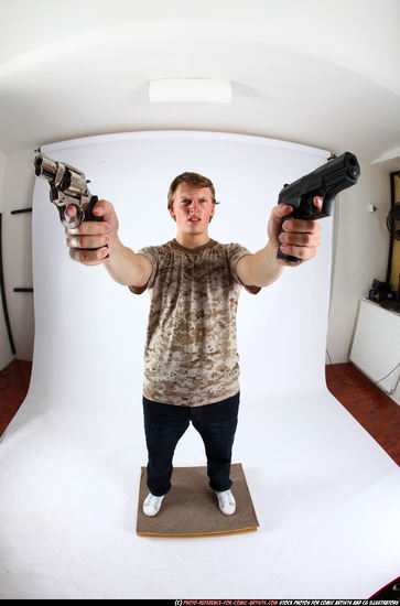 Man Adult Athletic White Fighting with gun Standing poses Casual