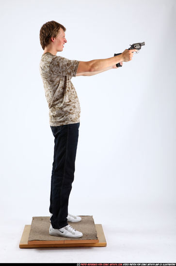 Man Adult Athletic White Fighting with gun Standing poses Casual