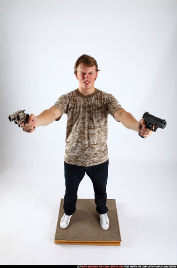 Man Adult Athletic White Fighting with gun Standing poses Casual